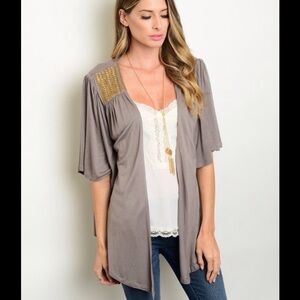 2/$30 En Creme - Gray Kimono w/ Beaded Accent